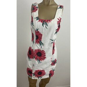 Vintage Bongo Women's 9 Poppy Dress Mini White Twill Scoop Back Retro Floral